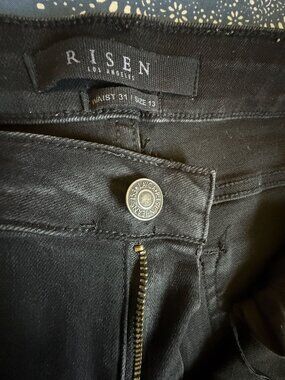 RISEN High Rise Wide Leg Black Jeans Cropped Stretch Denim Size 13 Waist 31